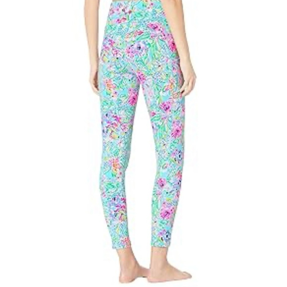 Lilly Pulitzer Leggings Tropical Floral in Aqua and Pink Sz/M - Picture 2 of 7